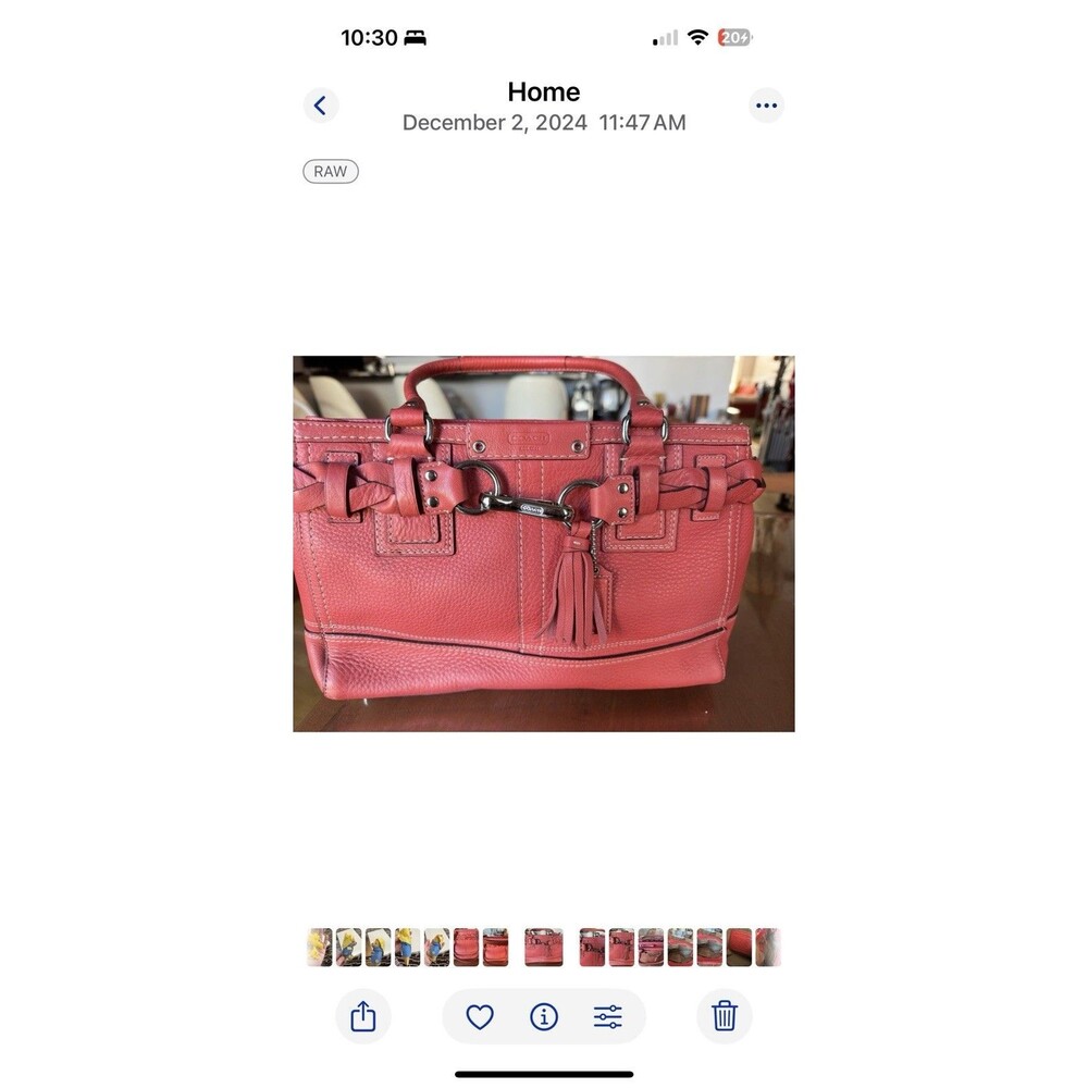Coach Hampton Medium F13084  Coral Pink Leather Braided Belt  Zip Top Tote Bag